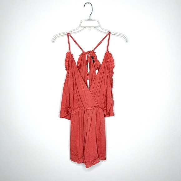Topshop Romper Cold Shoulder Pink Coverup Ruffle - Picture 7 of 11